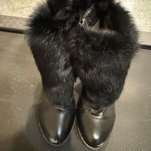 Women High Heel leather Booties Platform Round Toe Dress Party Ankle Boots